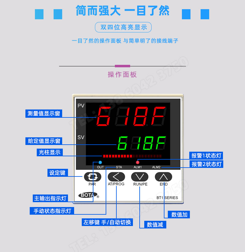 BT618F系列溫控儀-操作面板