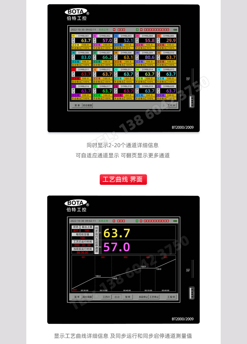 20通道詳細信息、工藝曲線界面